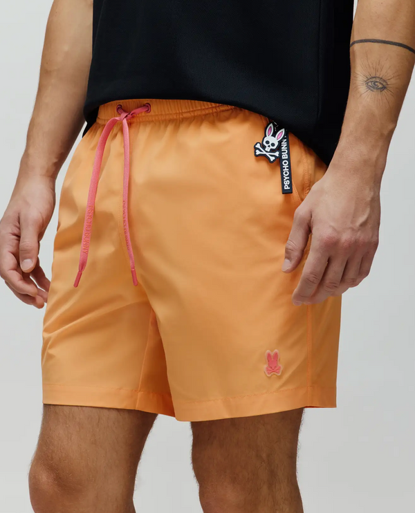 Psycho Bunny Mens Samos Hydrochromic Printed Swim Trunk | Papaya