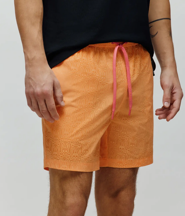 Psycho Bunny Mens Samos Hydrochromic Printed Swim Trunk | Papaya