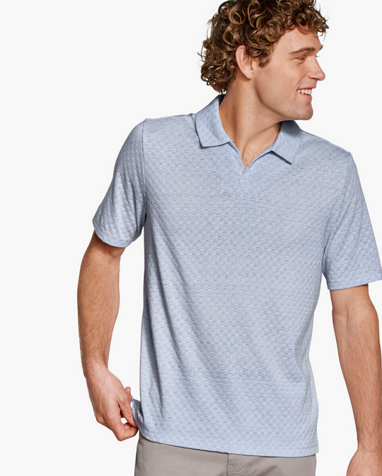 Johnston & Murphy V Neck Polo Shirt Sedona | Light Blue