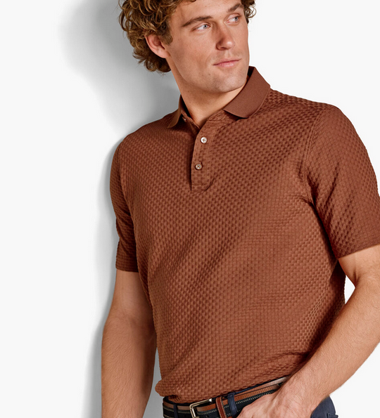 Johnston & Murphy Textured Weave Polo Tilson | Terracotta