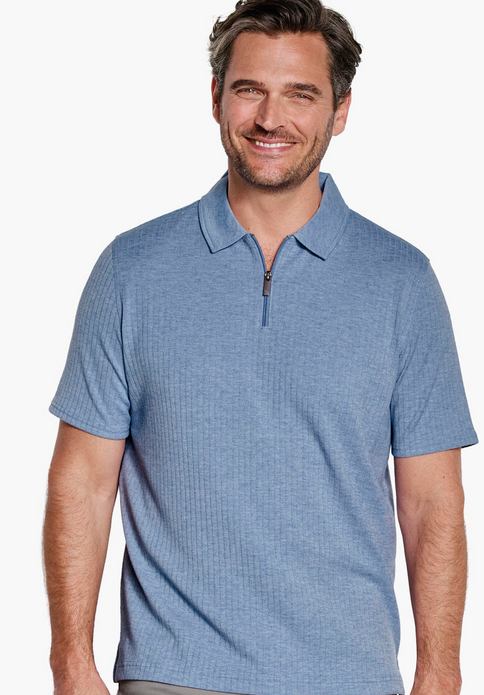 Johnston & Murphy Rib Zip Polo Finn Bleu