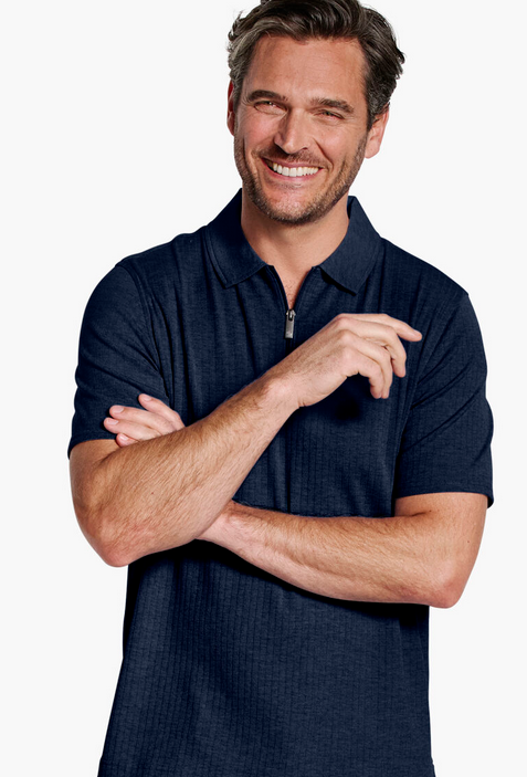 Johnston & Murphy Rib Zip Polo Finn | Navy