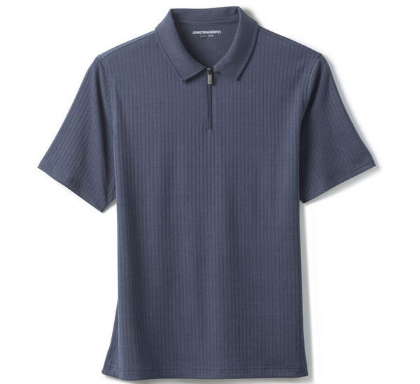 Johnston & Murphy Rib Zip Polo Finn Navy