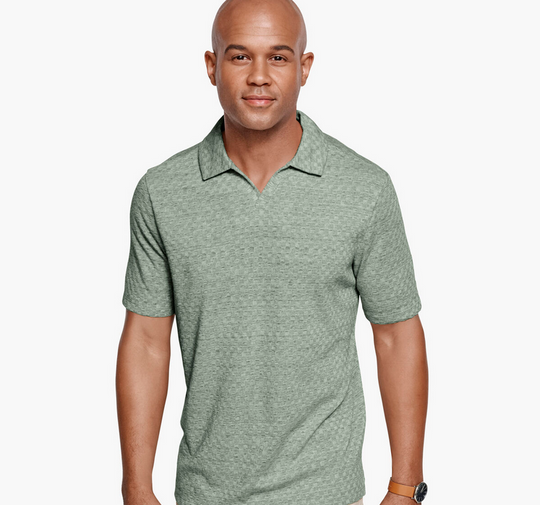 Johnson & Murphy V Neck Polo Sedona | Sage Basketweave