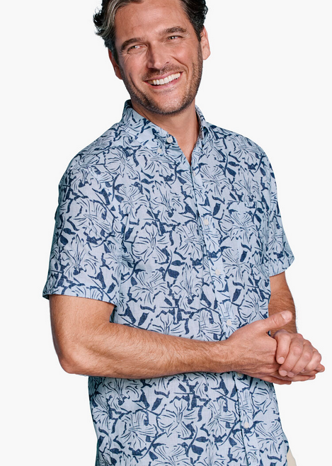 Johnston & Murphy Short Sleeve Shirt Hampton | Blue Hibiscus