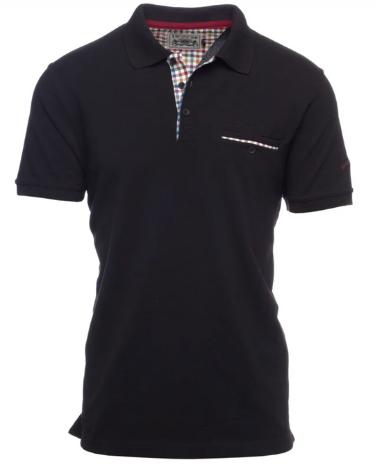 Ethnic Blue Short Sleeve Polo-Shirt Piqué with Pocket | Black