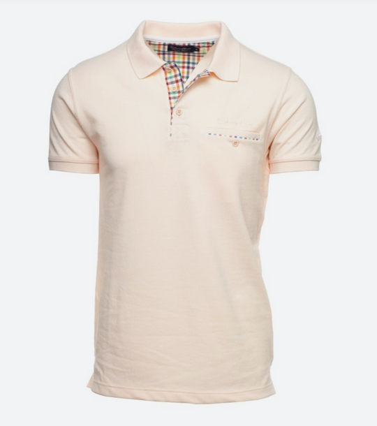 Ethnic Blue Short Sleeve Polo-Shirt Piqué with Pocket | Peach