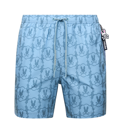 Psycho Bunny Men's Toby All Over Bunny Swim Trunk | Blue