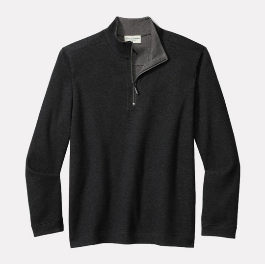 Tommy Bahama Flipview Reversible Half-Zip Sweatshirt | Black Heather