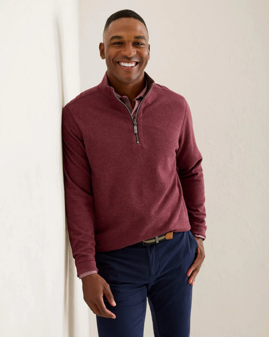 Tommy Bahama Flipview Half Zip Reversible Solid Heather Pullover | Pinot Noir Heather