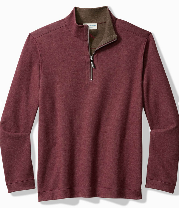 Tommy Bahama Flipview Half Zip Reversible Solid Heather Pullover | Pinot Noir Heather
