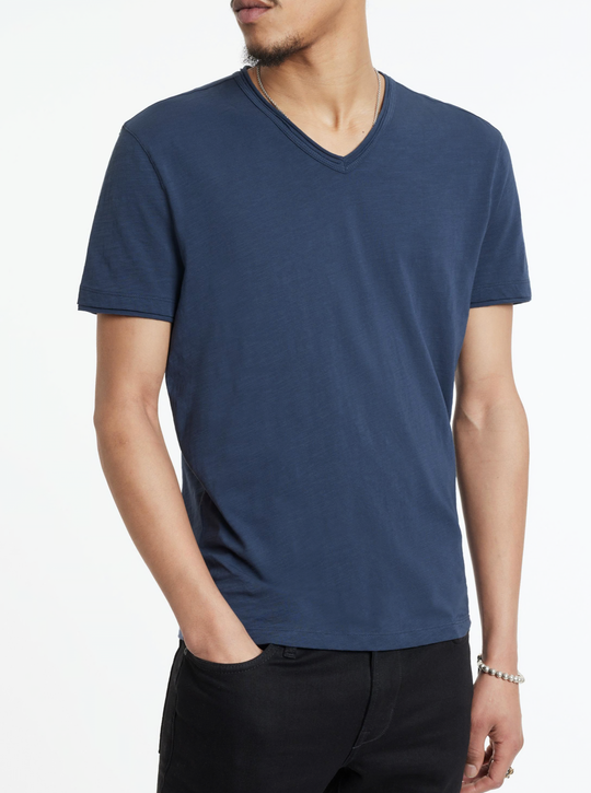 John Varvatos - T-shirt à col V Miles - Bleu huilé