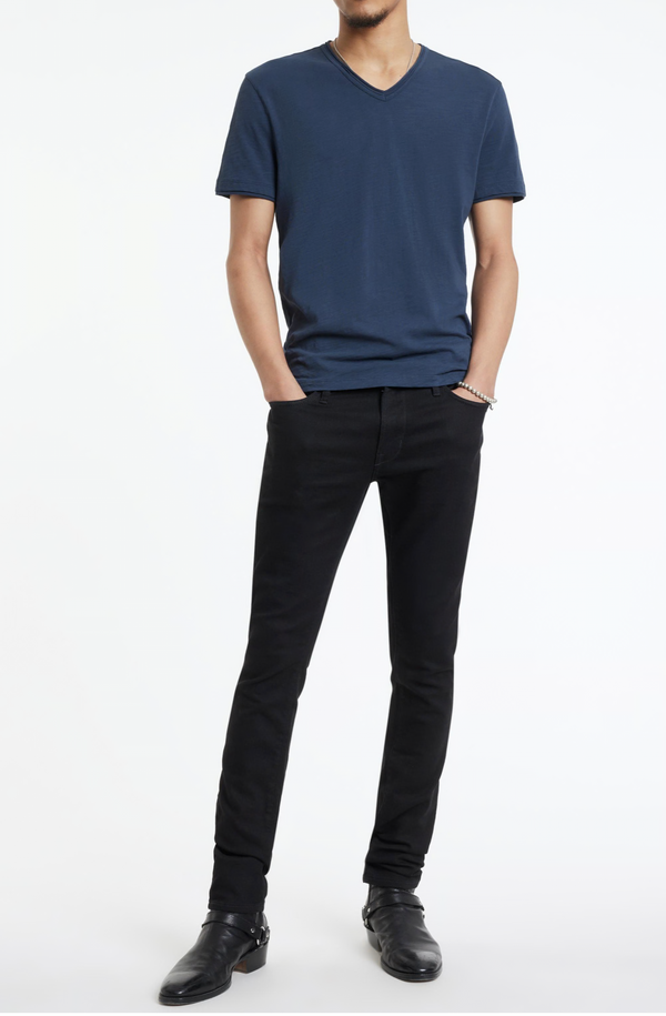 John Varvatos - T-shirt à col V Miles - Bleu huilé