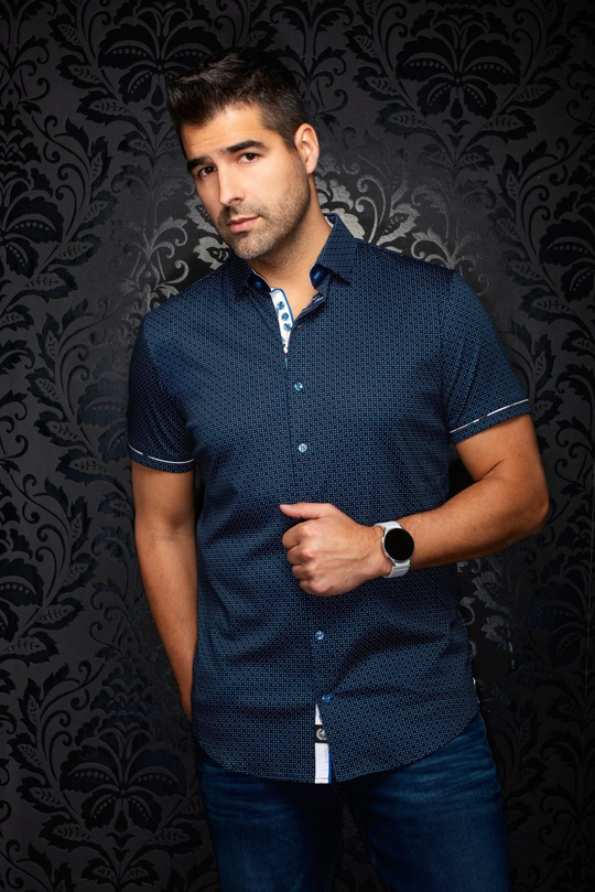 Au Noir Stretch Shirt Short Sleeve | ROSEFIELD, Navy Tobacco