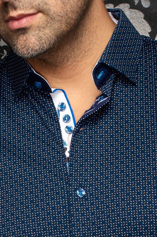 Au Noir Stretch Shirt Short Sleeve | ROSEFIELD, Navy Tobacco