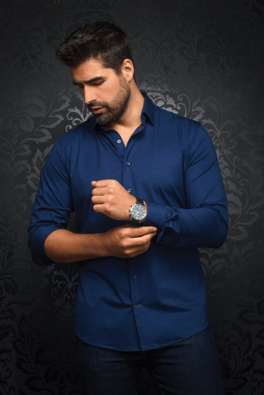 Au Noir Stretch Shirt Long Sleeve | ALEXANDER-SLD, Dark Navy