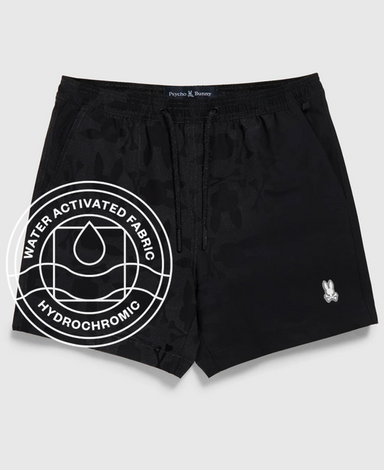 Psycho Bunny Mens Malta Hydrochromic Swim Trunk | Black