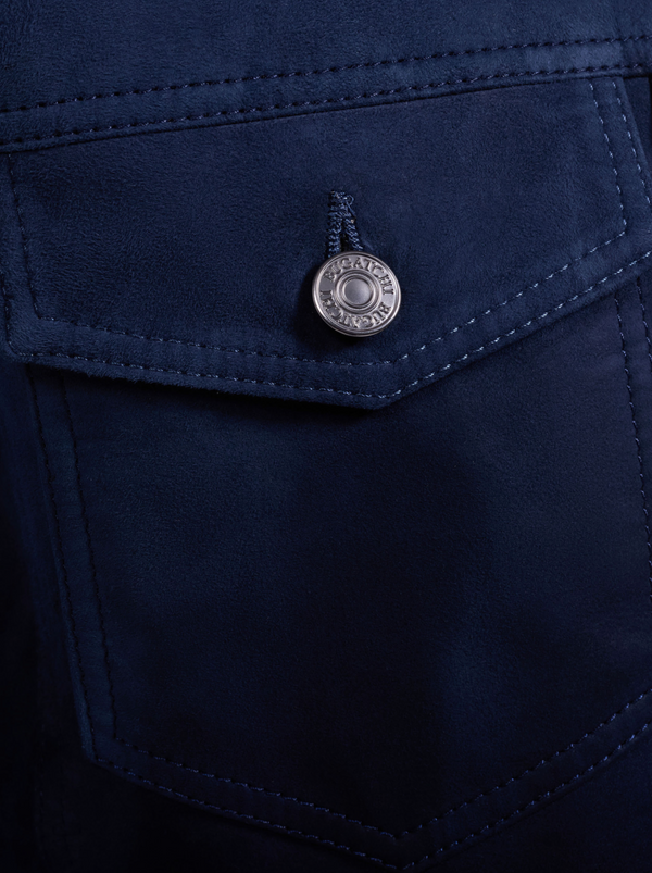 Bugatchi Leather Hybrid Trucker Jacket | Navy