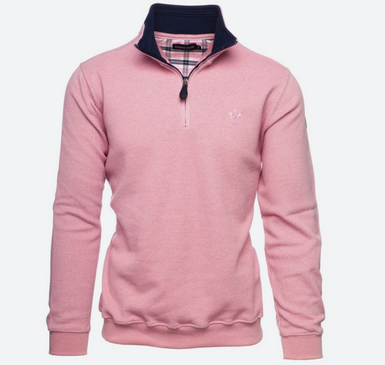Ethnic Blue Zip-Collar Sweatshirt in Thick Piqué | Pink