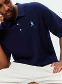 Psycho Bunny Mens Jace Oversized Knit Polo | Evening Blue