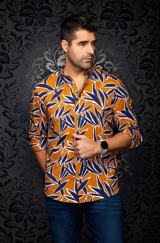 Au Noir Stretch Shirt | Tyler, Tabacco Navy