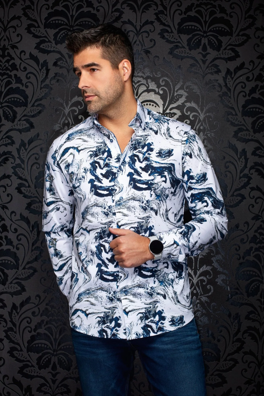 Au Noir Stretch Shirt | THOMAS, White Blue