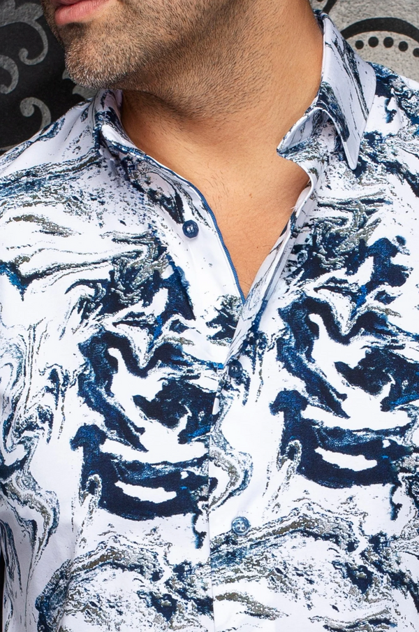 Au Noir Stretch Shirt | THOMAS, White Blue