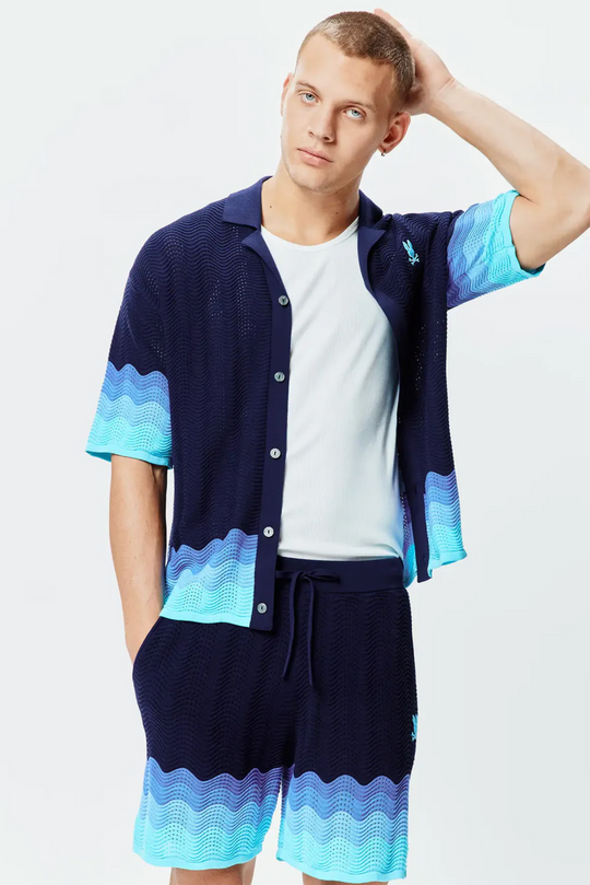 Psycho Bunny Mens Holden Oversized Knit Shirt | Evening Blue