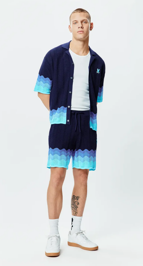 Psycho Bunny Mens Holden Oversized Knit Shirt | Evening Blue
