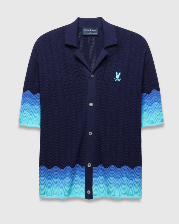 Psycho Bunny Mens Holden Oversized Knit Shirt | Evening Blue