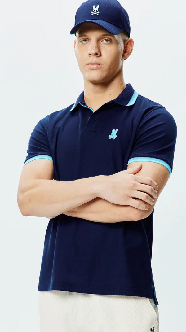 Psycho Bunny Mens Holden Pique Polo | Evening Blue