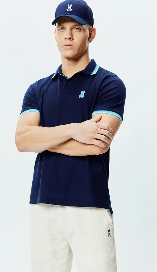 Psycho Bunny Mens Holden Pique Polo | Evening Blue
