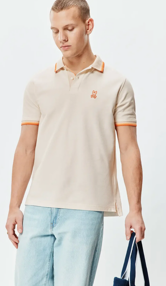 Psycho Bunny Mens Holden Pique Polo | Sand Shell