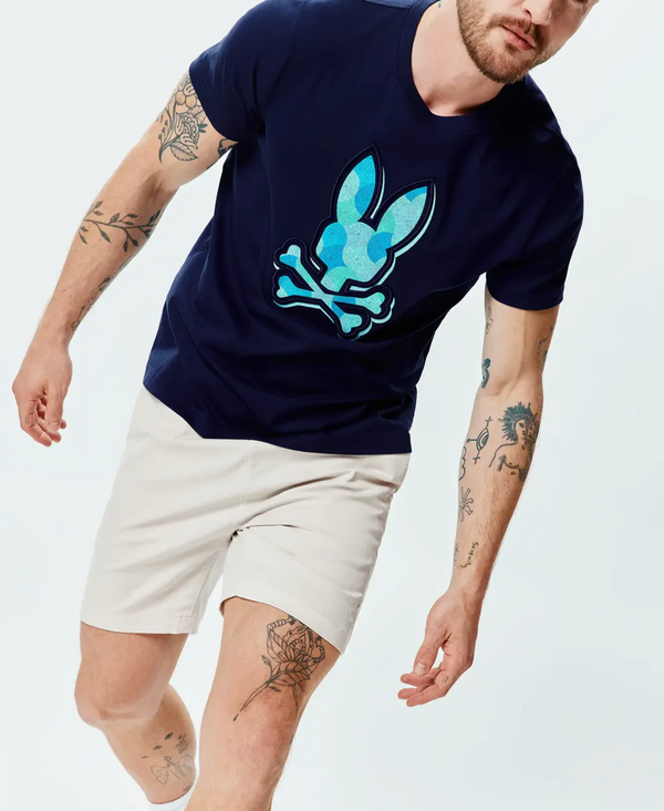 Psycho Bunny Mens Ethan Graphic Tee  | Evening Blue