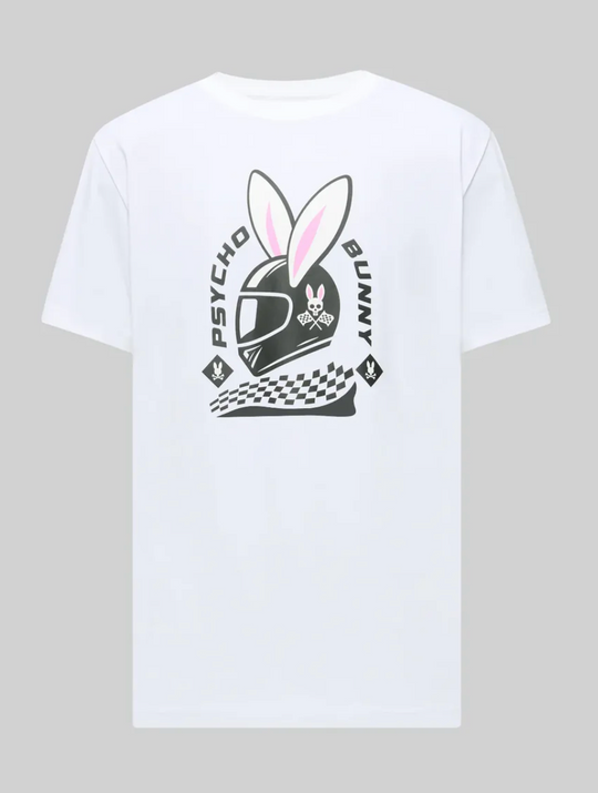 Psycho Bunny Mens Racing Bunny Graphic Tee | White