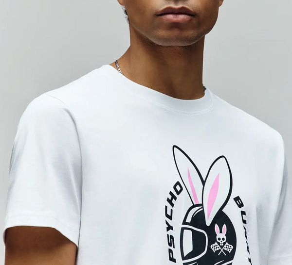 Psycho Bunny Mens Racing Bunny Graphic Tee | White
