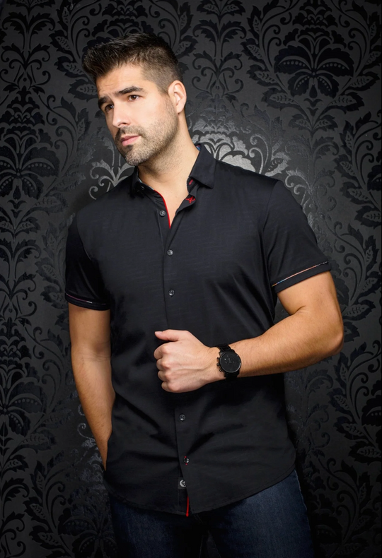 Au Noir Stretch Shirt Short Sleeve | DIVENERE, Black