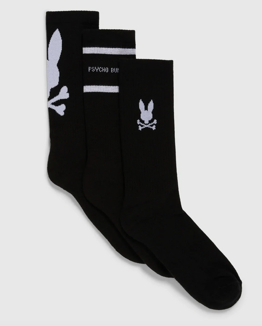 Psycho Bunny Mens 3 Pack Sport Sock | Black
