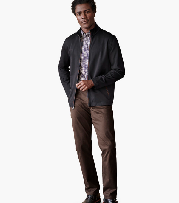 Johnston & Murphy Textured Solid Full Zip | Black