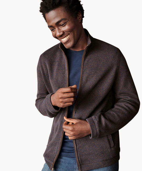 Johnston & Murphy Marled Sweater Full-Zip | Navy Brown