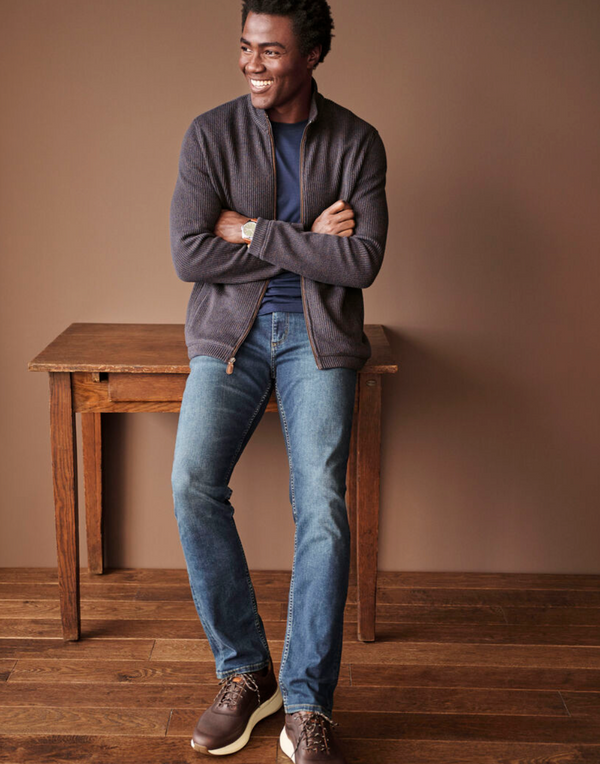 Johnston & Murphy Marled Sweater Full-Zip | Navy Brown