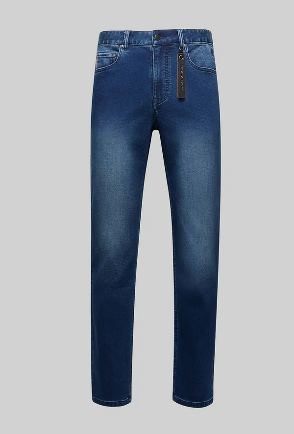Psycho Bunny Mens Ace Knit Straight Leg Denim Pant 32 L | French Terry Medium Wash