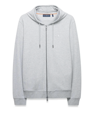 Psycho Bunny Mens Marc Textured Full Zip Hoodie | Heather Stone