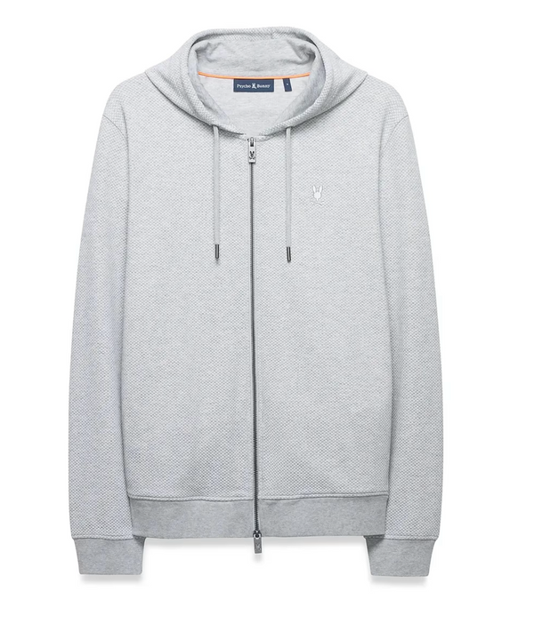 Psycho Bunny Mens Marc Textured Full Zip Hoodie | Heather Stone