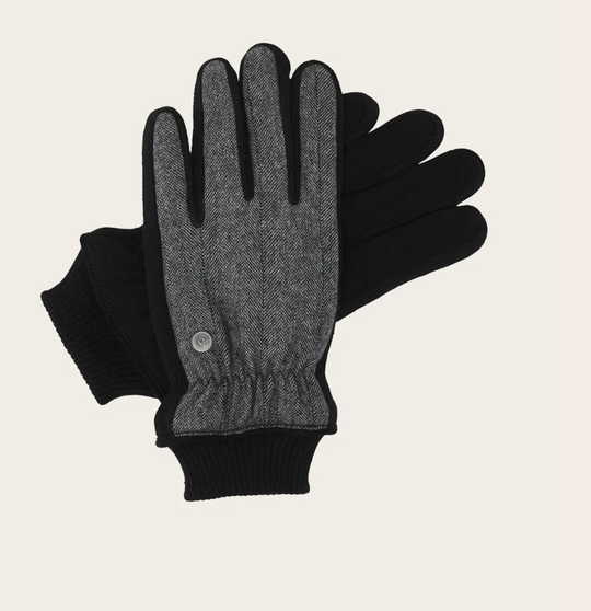 Bugatti Glove in herringbone Pattern | Black Grey