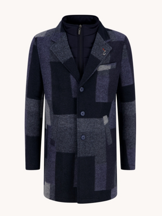 A Fish Named Fred Big Check Overcoat | Navy