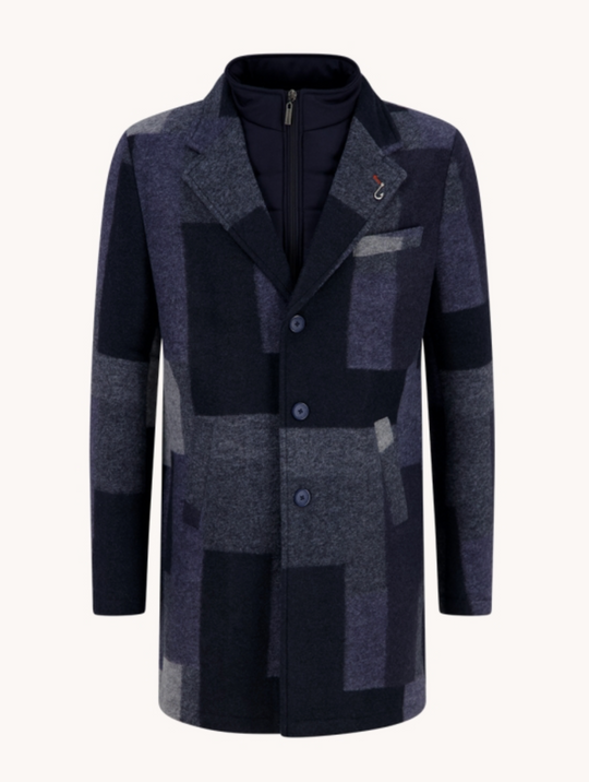 A Fish Named Fred Big Check Overcoat | Navy