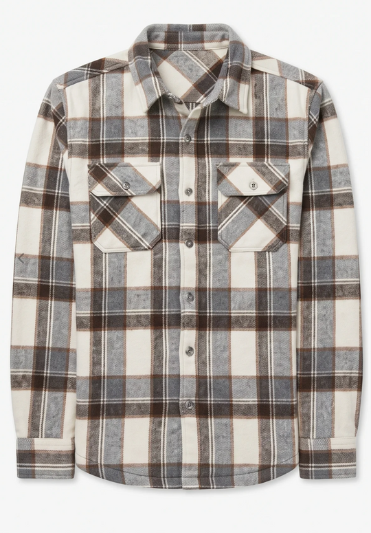Point Zero Bonded Check Button-Up Shirt With Chest Pockets | Eggshell