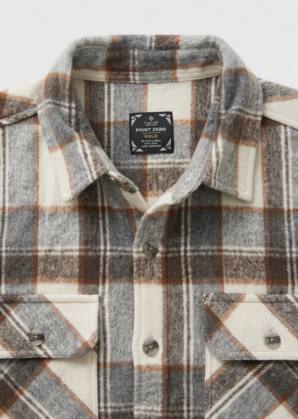 Point Zero Bonded Check Button-Up Shirt With Chest Pockets | Eggshell