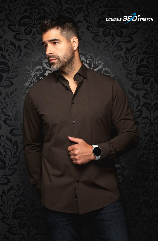 Au Noir 360° Stretch Shirt Long Sleeve | ALEXANDER-SLD, Chocolate